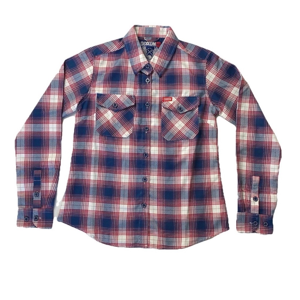 Dixxon Flannel Co The Republic Red Blue Plaid Long Sleeve Button Up Shirt Medium